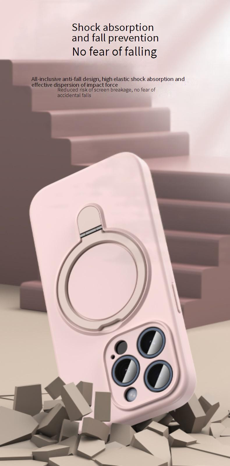 Magnetische Flüssigsilikonhülle mit Ständer für das iPhone 16 Pro Max – vollständiger Kameraschutz, rutschfester Griff, 360° stoßfeste Abdeckung_voghion.com