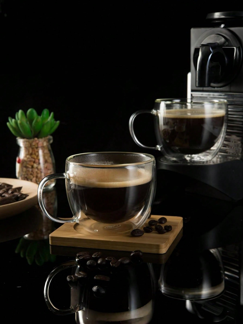 Set Of 6 Espresso Cups With Handles, 2.8 Oz Clear Espresso Cups, Double-wall Insulated And Reusable. Suitable For Espresso Machines_voghion.com