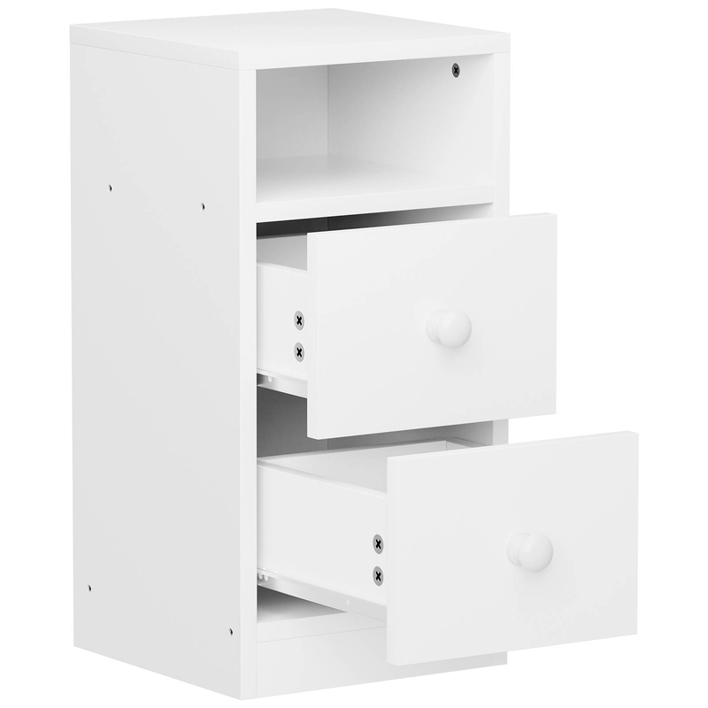 Set mit 2 weißen Nachttischen – 25 x 30 x 60 cm, laminierte Spanplatte, 2 Schubladen + offenes Regal, minimalistischer Nachttisch (weiß)_voghion.com