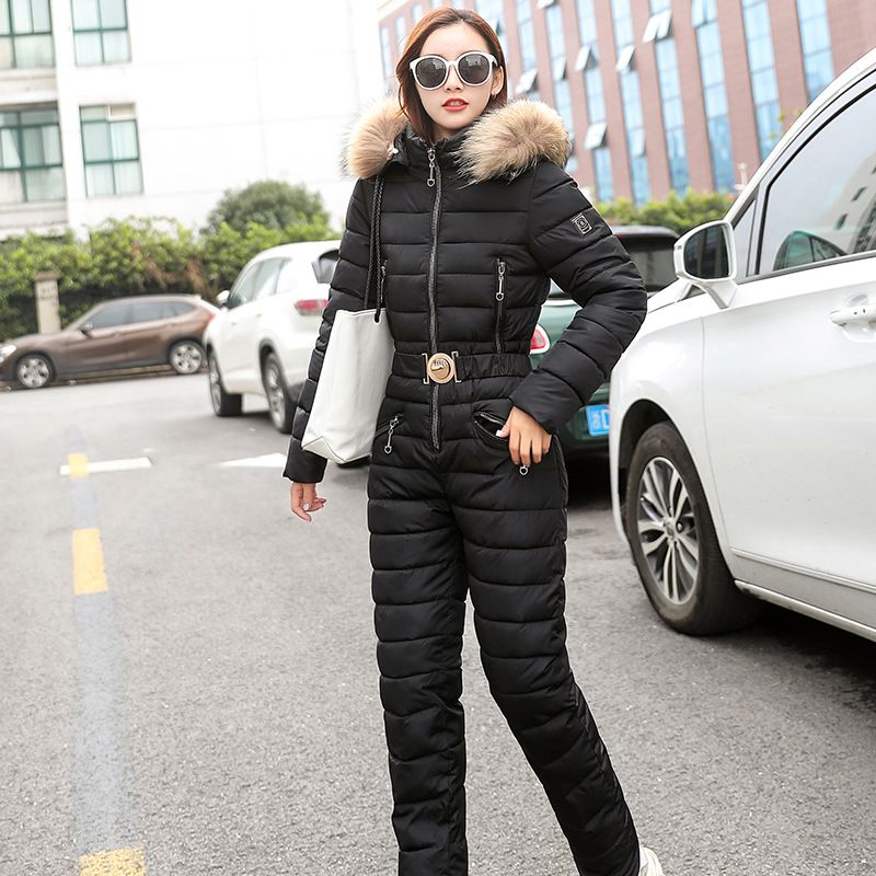 Kadın Giyim Pamuklu Ceket Kışlık Kayak Tulumu Suni Kürk Kapüşonlu - Snowboard ve Açık Hava Aktiviteleri İçin Slim Fit Termal Dolgulu Mont_voghion.com