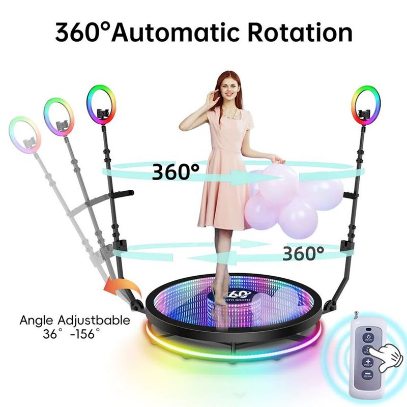 Fotomatón de cristal mágico de 360 grados para fiestas, cabina de fotos de cristal infinito con cámara de 360 grados y anillo de luz, fotomatón de cámara lenta de 360 grados_voghion.com