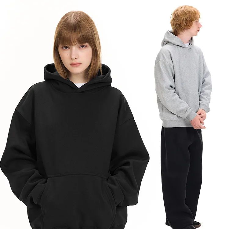 UNF 500G Heavyweight Warm Air Layer Pullover Solid Color Sweatshirt Plus Velvet Thickened Hooded Sweatshirt For Men And Women Autumn And Winter_voghion.com