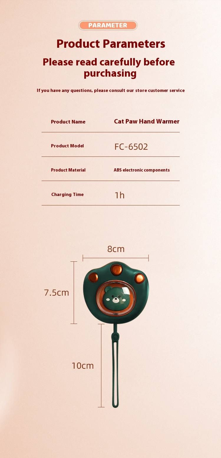 Handwärmer in Katzenpfotenform für Kinder – wiederaufladbar über USB, 3,7 V sichere Heizung, 600 mAh Akku, tragbarer Mini-Taschenwärmer für Schule und Outdoor (Pink/Weiß/Blau)_voghion.com