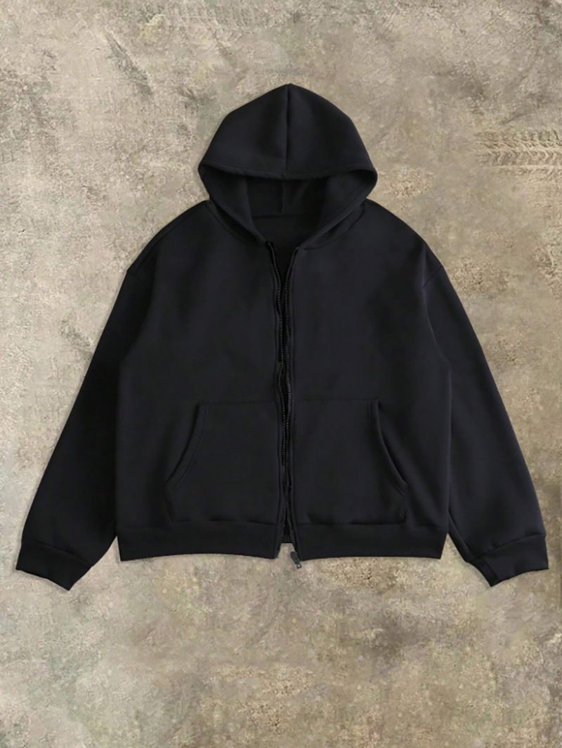 "Sweat à capuche zippé minimaliste pour homme - Pull uni doublé polaire avec capuche à cordon de serrage ajustable pour l'automne/hiver (essentiel streetwear unisexe)"_voghion.com