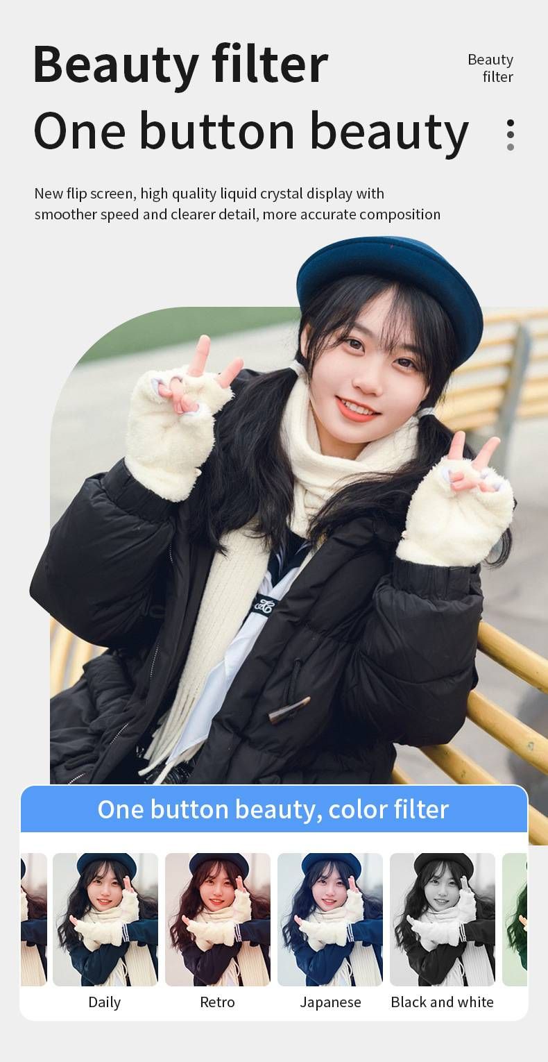 Appareil photo numérique rétro CCD avec écran pivotant à 180° – Caméra HD 8 MP pour vlogging, selfies et voyages (vidéo 4K, mode macro, zoom 16x, léger 172 g)_voghion.com