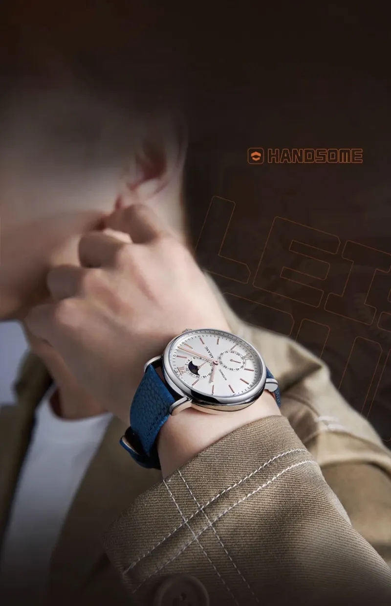 AILANG Echte binokulare Mondphasen-Quarzuhr, einfache, trendige, im Dunkeln leuchtende, wasserdichte Herrenuhr mit Gürtel_voghion.com