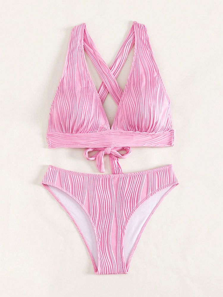 Maillot de bain deux pièces sexy à nouer et dos nu, couleur unie, pour femme, nouvelle collection été 2025_voghion.com