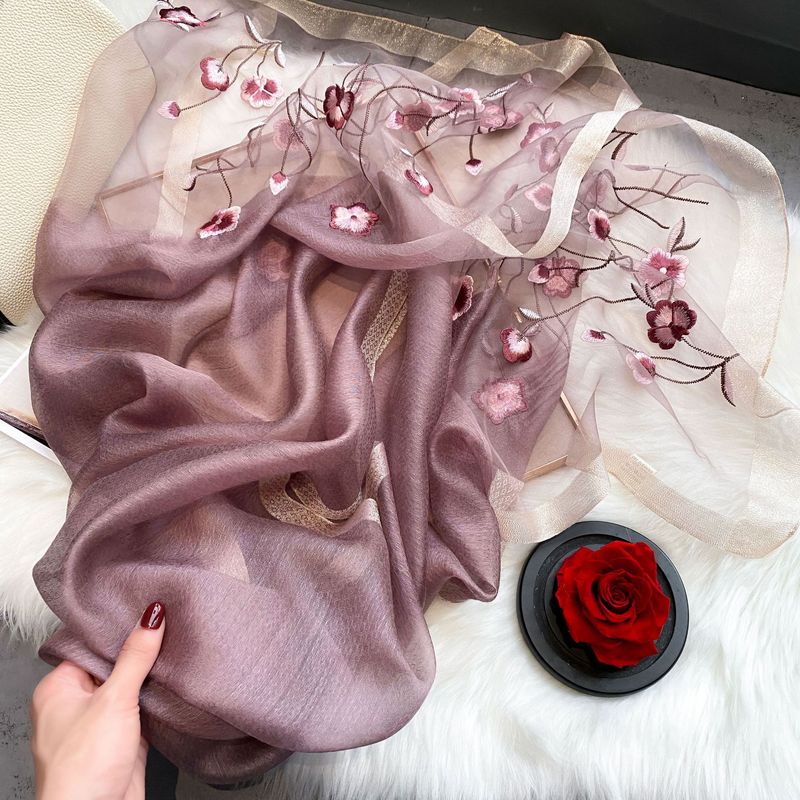 Sciarpa in lana tinta unita, nuova edizione coreana, primavera e autunno, scialle con protezione solare, decorazione lunga con ricamo in seta di gelso_voghion.com