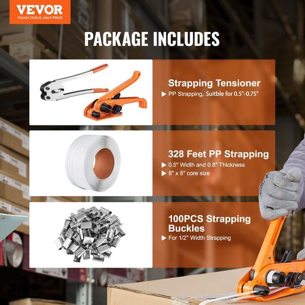 PP Banding Strapping Kit With Strapping Tensioner Tool, Banding Sealer Tool, 328 Ft Length, 100 Metal Seals, Pallet Packaging Strapping Banding Kit_voghion.com