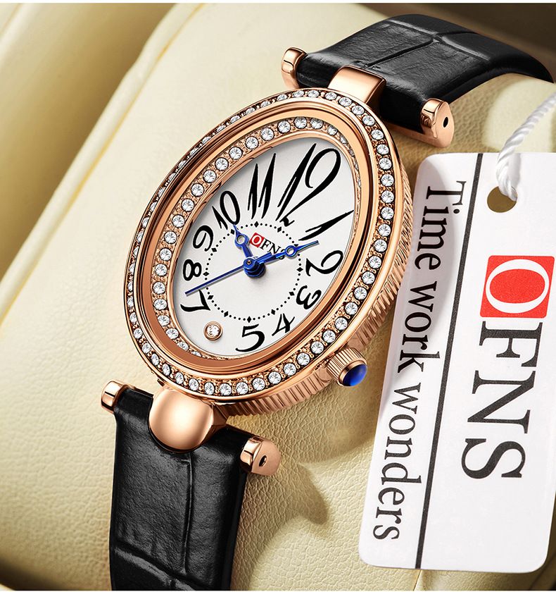 Orologio da donna con cristalli di ispirazione vintage: elegante design a goccia, cinturino in pelle, orologio al quarzo in stile antico resistente all'acqua_voghion.com