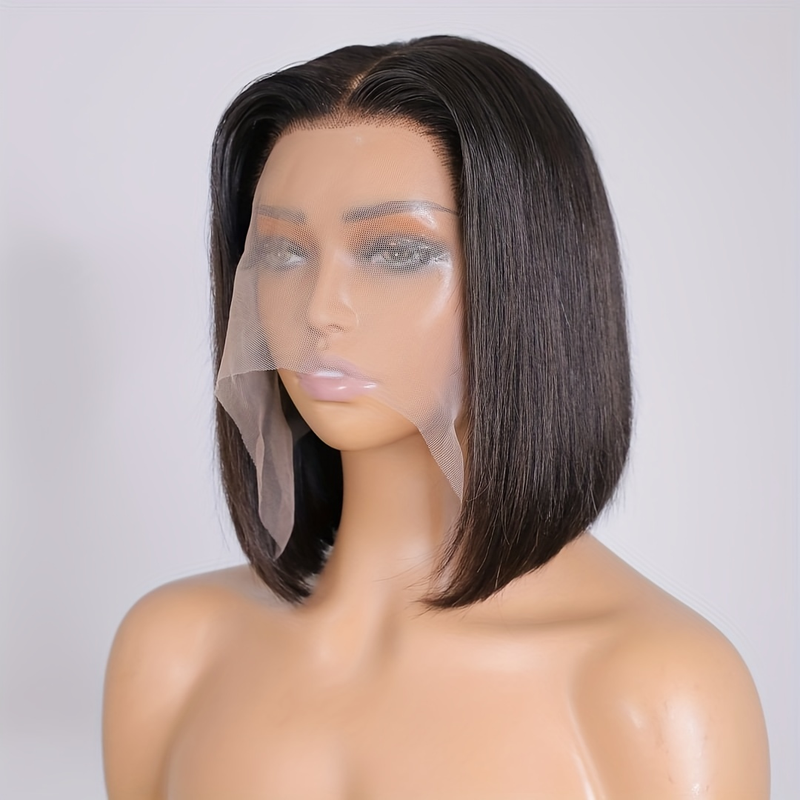 Peluca de cabello humano 180% 13x4, peluca corta recta con corte Bob, densidad del 180%, peluca de cabello humano frontal de encaje 13x4, línea de cabello Natural con pelo de bebé_voghion.com