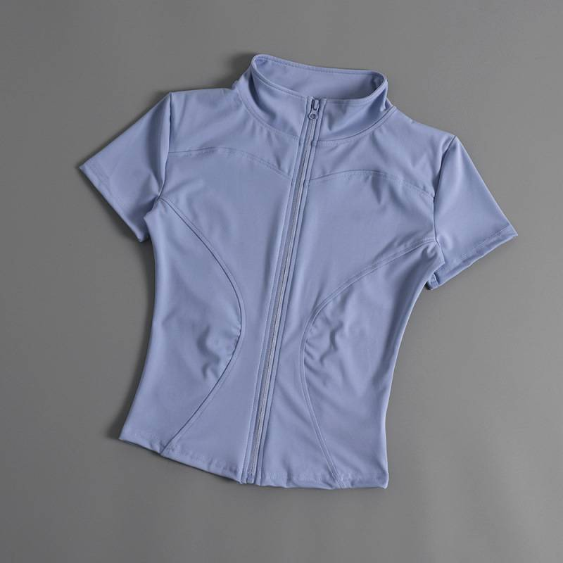Maglia da ciclismo su strada estiva da donna, con zip a maniche corte e effetto nude, top fitness per ciclismo su strada_voghion.com
