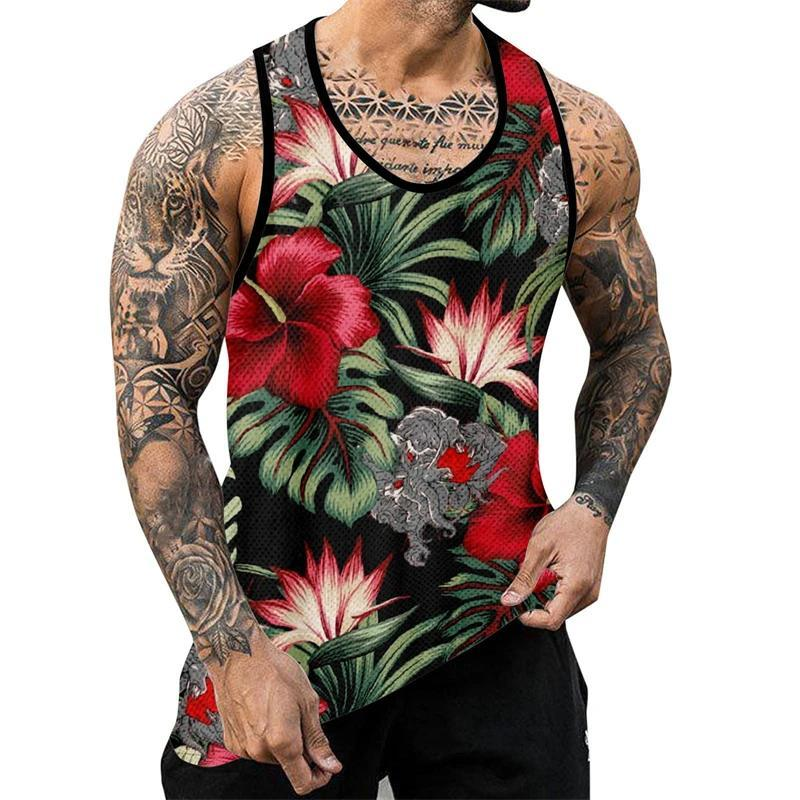 Men's Palm Tree Pattern Tank Top 3D Printed Beach Pattern Handsome Hawaiian Style T-shirt_voghion.com
