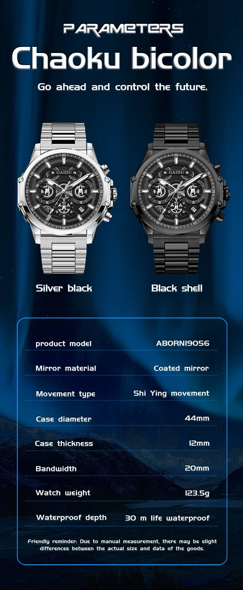 Herren-Sportuhr mit Leuchtzeigern, wasserdicht, Drei-Augen-Chronograph, Datumsanzeige, Edelstahlarmband, Quarzwerk_voghion.com