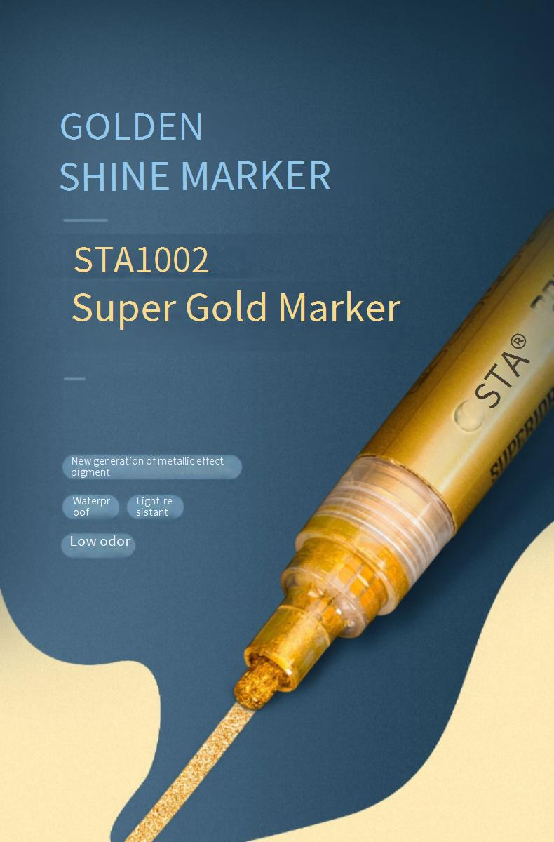 Marcadores de pintura metalizada Super Gold: punta de 2 mm, resistentes al agua, colores vibrantes para arte, bricolaje y manualidades._voghion.com