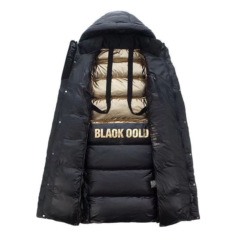 Męska długa, odblaskowa parka z odpinanym kapturem – puch gęsi 550FP w kolorze białym (czarny, M-3XL)_voghion.com