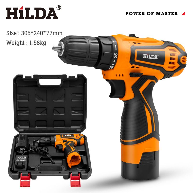 Hilda Cordless Lithium-Ion Electric Drill With Variable Speed & 22Nm Torque, 10mm Chuck, 20mm Wood Drilling Capacity – Includes Accessories Kit_voghion.com