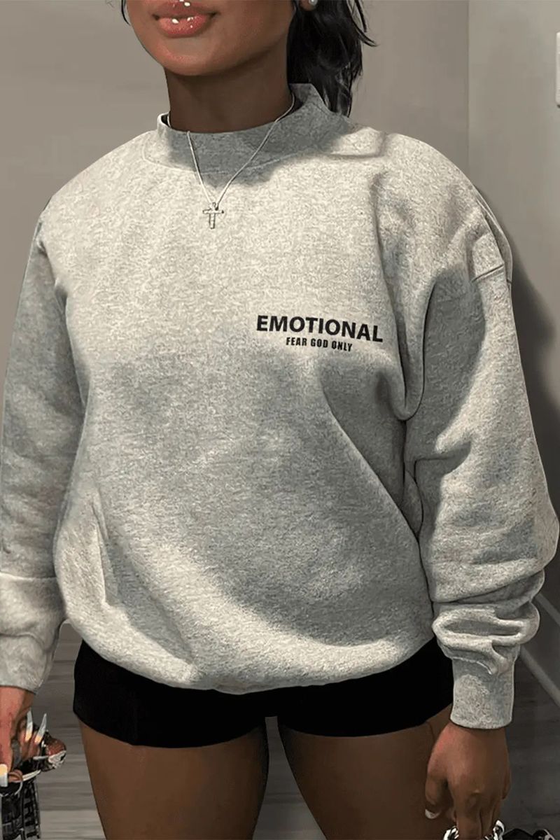 Unisex American Streetwear Crewneck Sweatshirt - Oversized Casual Pullover With Print (Grey)_voghion.com