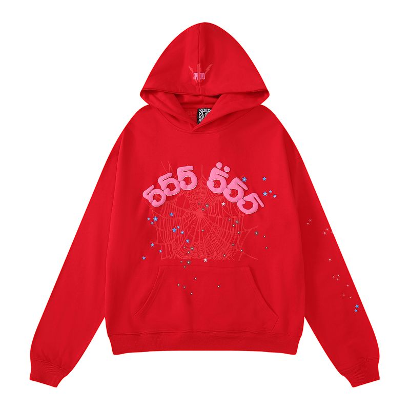 Herrenbekleidung Der gleiche Stil wie Prominente 555555 Spinnennetz-Schaumdruck Hip-Hop-Kapuzenpullover für Männer und Frauen mit lockerem, lässigem Kapuzenpullover_voghion.com