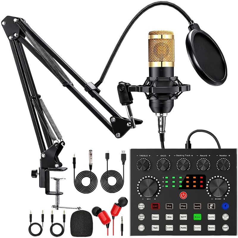 BM800 Microphone V8 Sound Card Podcast Equipment Bundle Metal Shock Mount Perfect for Phone PC DJ Podcasting Gaming_voghion.com