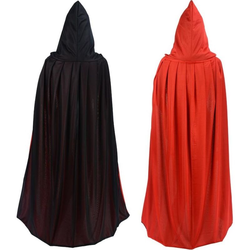 Halloween mantel volwassenen kinderen make-up kostuum rekwisieten rood en zwart opstaande kraag doodsmantel zwart dubbelzijdig_voghion.com