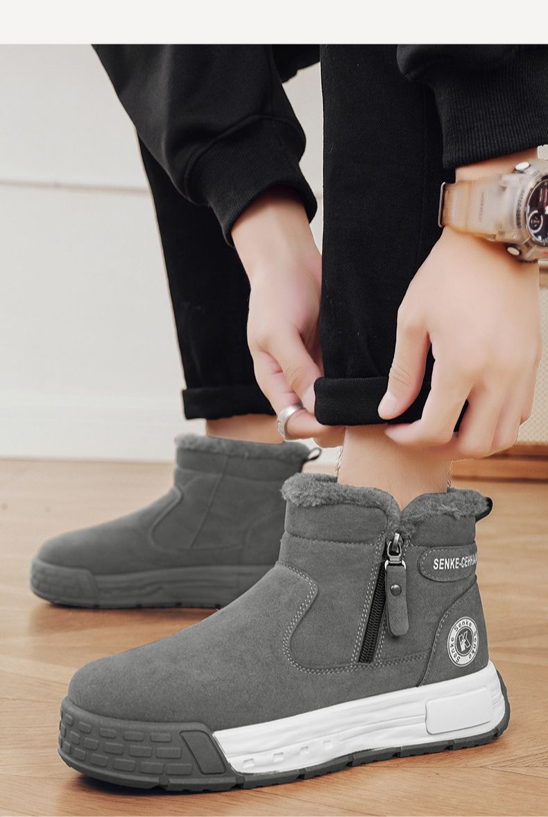 Stivali da neve invernali in cotone 2025, scarpe da uomo, scarpe alte in velluto di cotone ispessito, stivali da esterno caldi casual antiscivolo in cotone, scoppiati_voghion.com