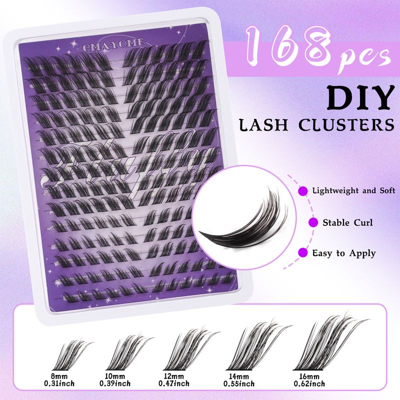 CMAYOME Cluster Lashes Kit - 8-16mm Flared C-Curve False Eyelashes For DIY Voluminous Look, Natural Wispy Fox Eye Effect_voghion.com
