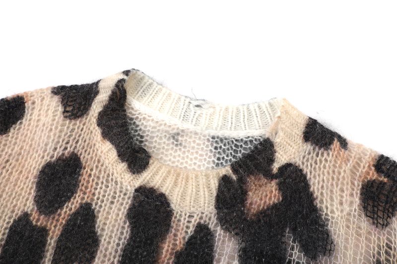 Pull tricoté en mohair à imprimé léopard pour femme, style Qin Lan, collection automne 2025, MBE3SWT053_voghion.com