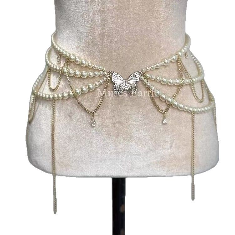Süßer, cooler, mehrschichtiger Körper mit Perlenquaste, feminine Persönlichkeit, koreanische Version, neuer Stil, mehrschichtige Perlen-Taillenkette_voghion.com