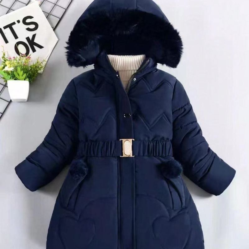 Langer, fleecegefütterter Wintermantel für Mädchen (3-8 Jahre) – Trendige, dick wattierte Jacke mit abnehmbarer Kapuze und Blumenmuster_voghion.com