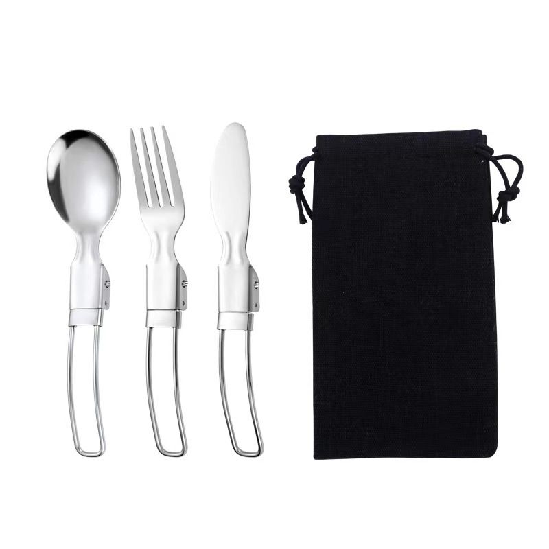 Set di posate pieghevoli - Cucchiaio, forchetta e bacchette pieghevoli per viaggi, campeggio e picnic (acciaio inossidabile, compatto e leggero)_voghion.com