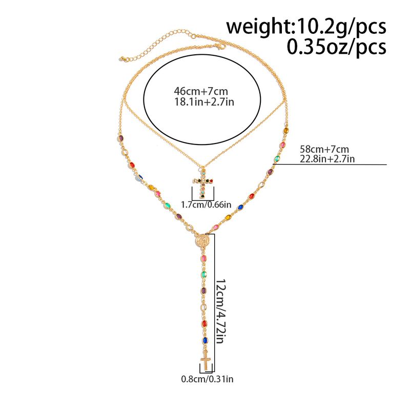 Collana a strati con catena di cristalli colorati in stile Hip Hop Ins e ciondolo a croce tempestato di diamanti_voghion.com