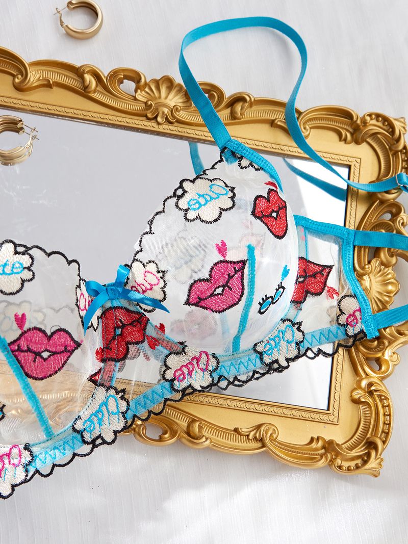 Cagano Valentine's Day Sale INS Style Hot Sexy Red Lip Embroidery Temptation Lingerie For Women_voghion.com