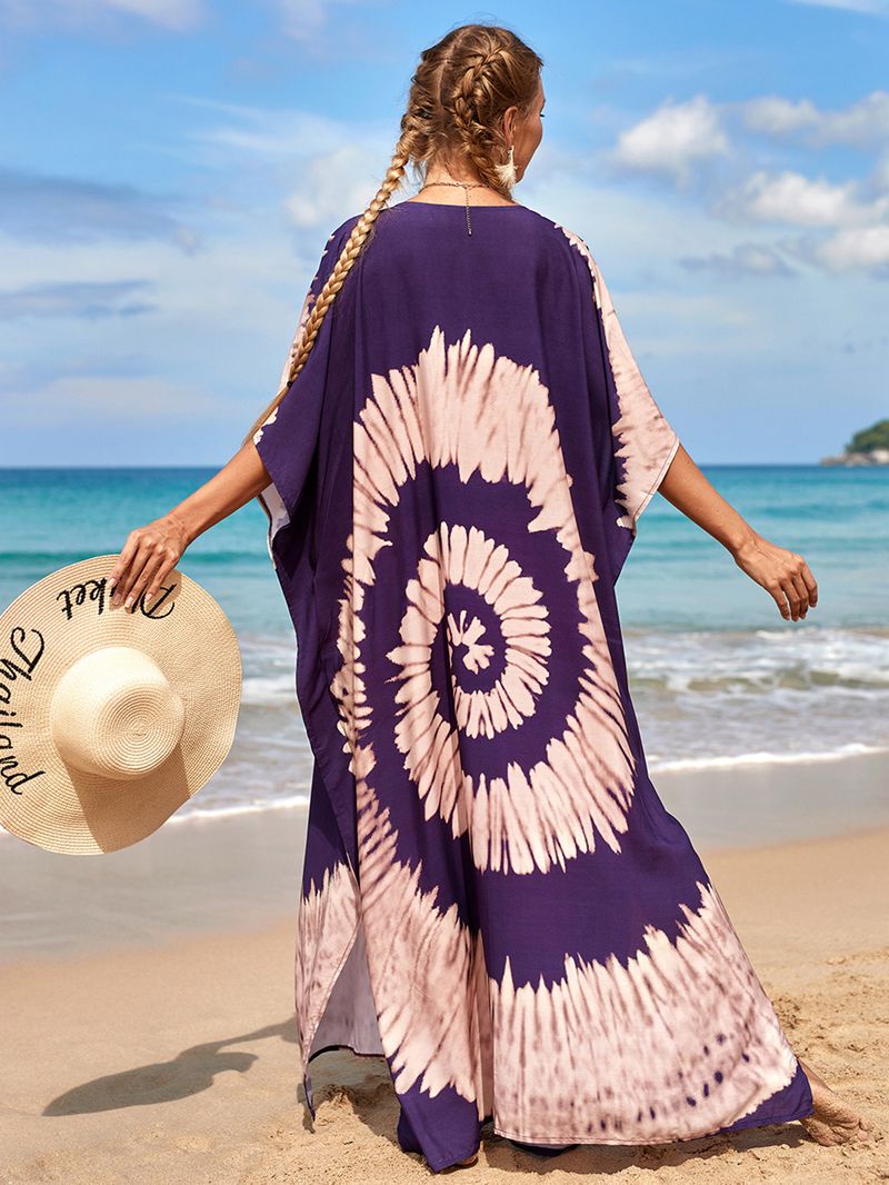 Strandkleid aus 100 % Baumwolle für Damen – Sonnenshirt mit Boho-Print, locker sitzende Bademode, Langarm-Tunika für den Urlaub am Pool_voghion.com
