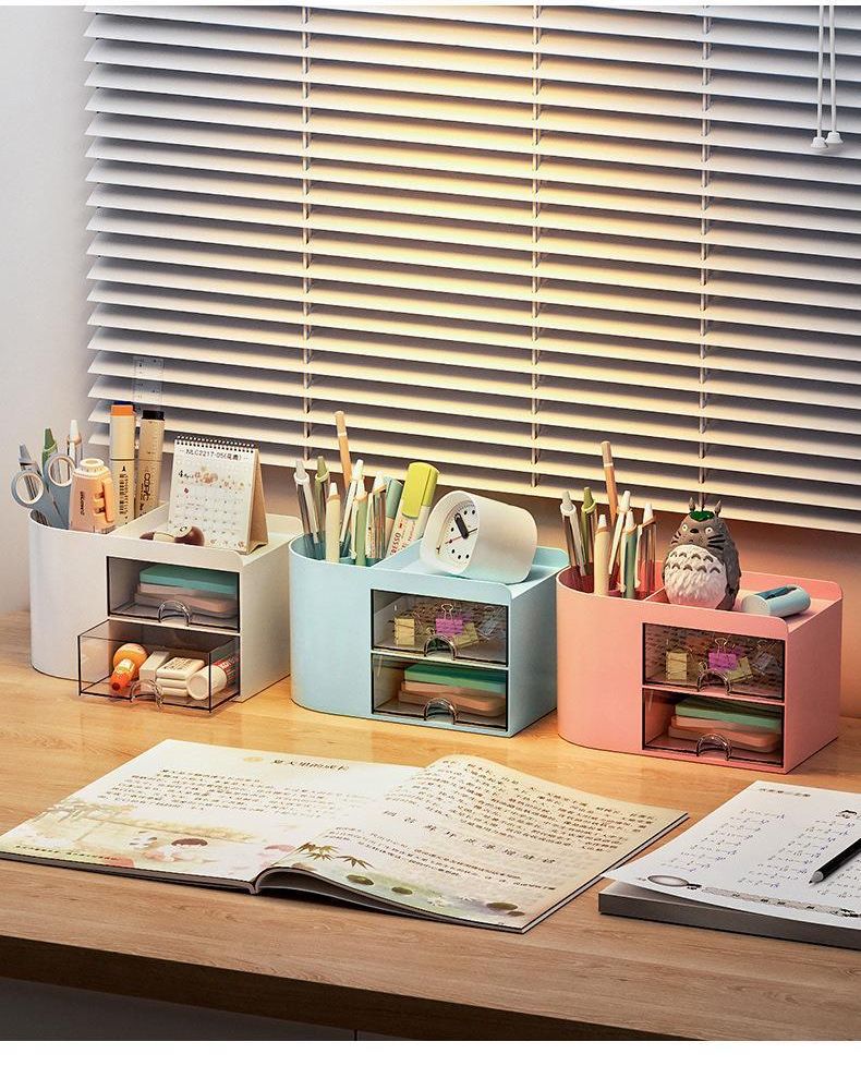 Desktop Pen Holder Storage Box Student Simple Large Capacity Multifunctional Office Modern Stationery Creative Pen Holder Pen Bucket_voghion.com