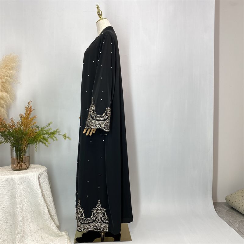 Vestiti da donna Abaya aperti in pizzo con perle, design alla moda musulmana, kimono lungo, kaftano, abiti islamici di Dubai per le donne_voghion.com