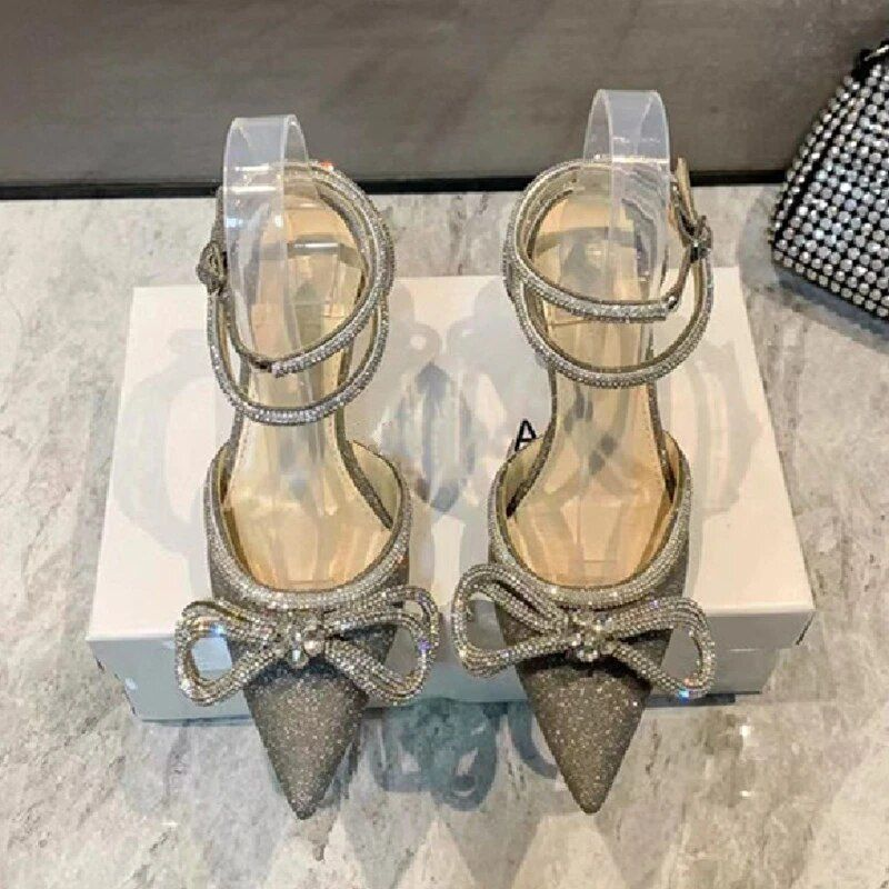 Sandales en Satin à bout pointu pour femmes, avec gros nœud papillon, ficelle, gladiateur, Banquet, fête, mariage, talons hauts, nouvelle collection 2022_voghion.com
