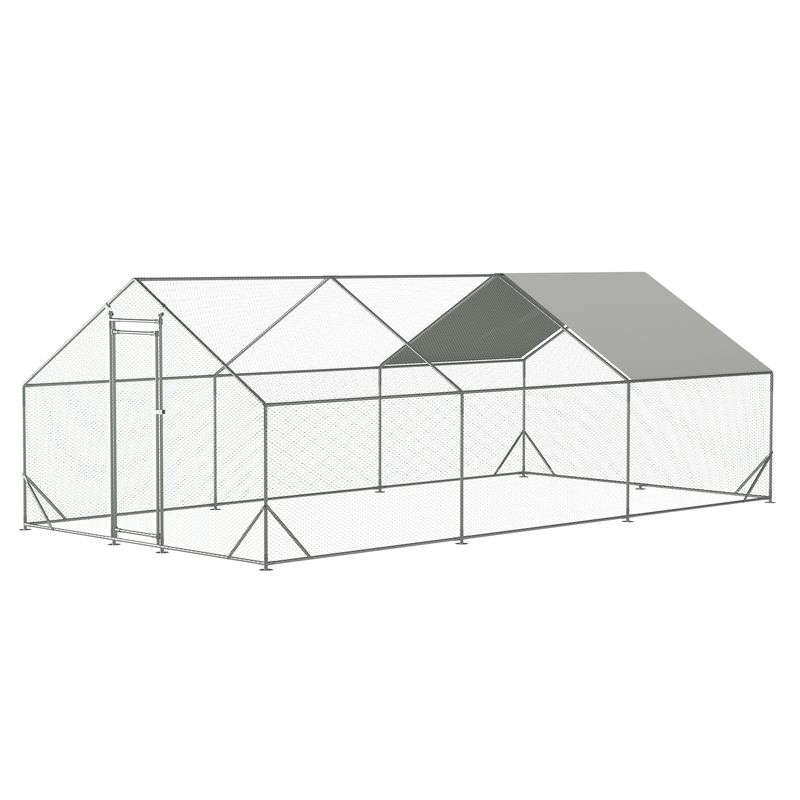 Large Metal Chicken Coop, Walk-in Chicken Run,Galvanized Wire Poultry Chicken Hen Pen Cage, Rabbits Duck Cages With Waterproof And Anti-Ultraviolet Cover For Outside(10' L X 20' W X 6.56' H)_voghion.com