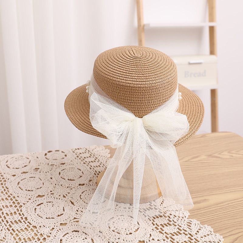 Kleine frische Kinderspitze Perlenband Strohtasche Sommer Neues Produkt Unsterblicher Qi Eltern-Kind-Sonnenschirm Big Eaf Flat_voghion.com
