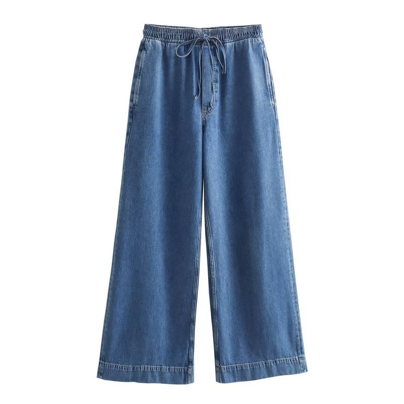 Women's Clothing Street Fashion Straight Pants Suit Tops Denim Casual Wear_voghion.com