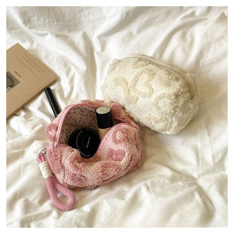 Mouth Red Envelope Solid Color Mini Small Cosmetic Bag Plush Earphones Change Storage Bag_voghion.com