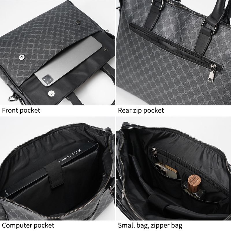 Pattern black handbag, business casual briefcase, trendy fashion shoulder bag, crossbody computer bag_voghion.com