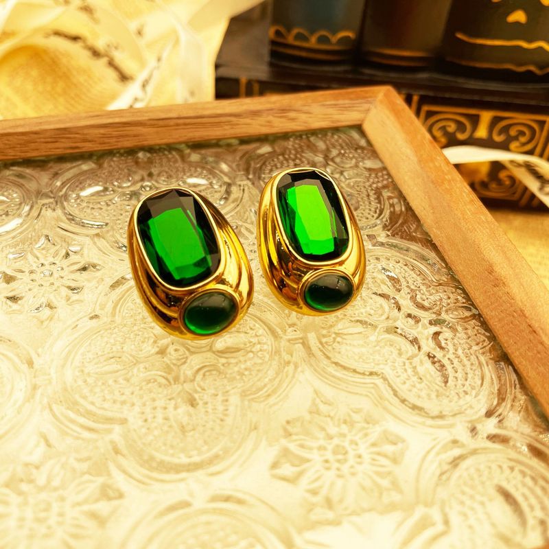 New emerald crystal glass simple temperament i fashionable personality versatile earrings_voghion.com