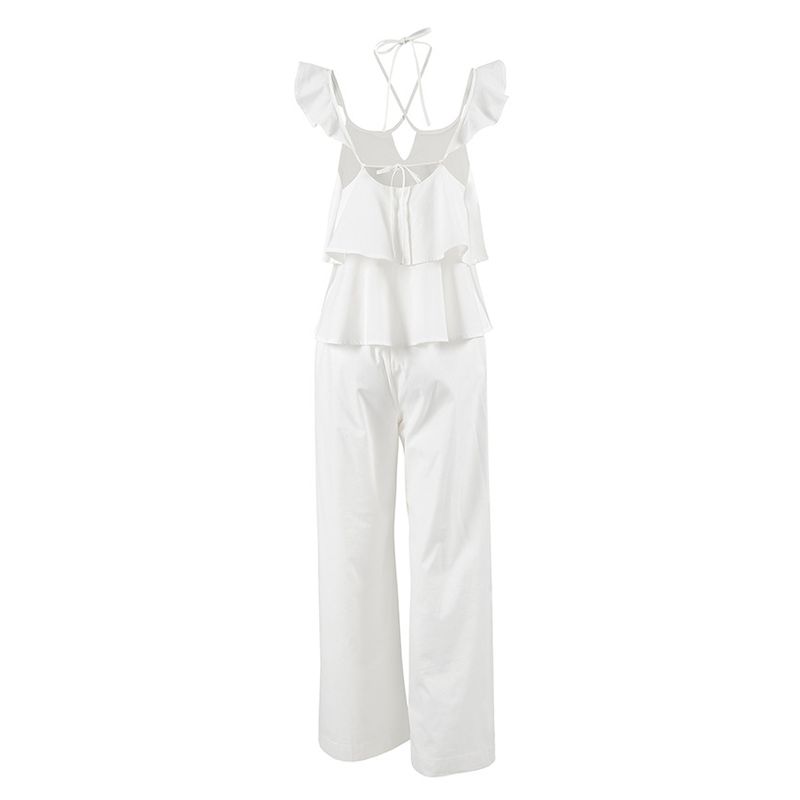 Cotton Linen Fashionable Sexy Backless Lace Up Set Spring And Summer 2025 New Item, Loose Flying Sleeve Top, Long Pants_voghion.com