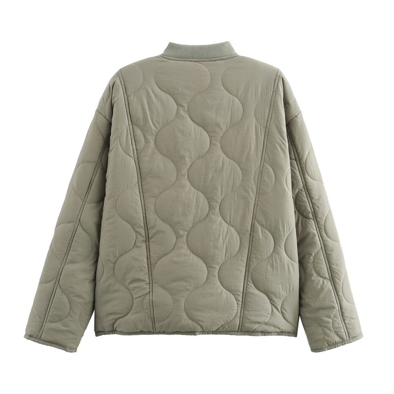 Women's Street Fashion Quilted Puffer Jacket For Autumn Winter - Lightweight Warm Coat With Button Closure, Round Neck, Long Sleeve_voghion.com