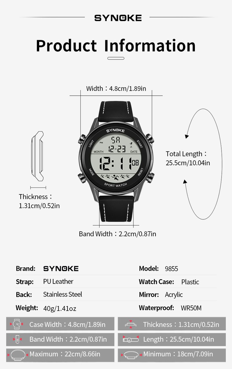 Men's Digital Sports Watch With 50m Waterproof, Night Light, 1-Inch Large Screen, Casual & Street Style Multifunctional Waterproof Fashion_voghion.com
