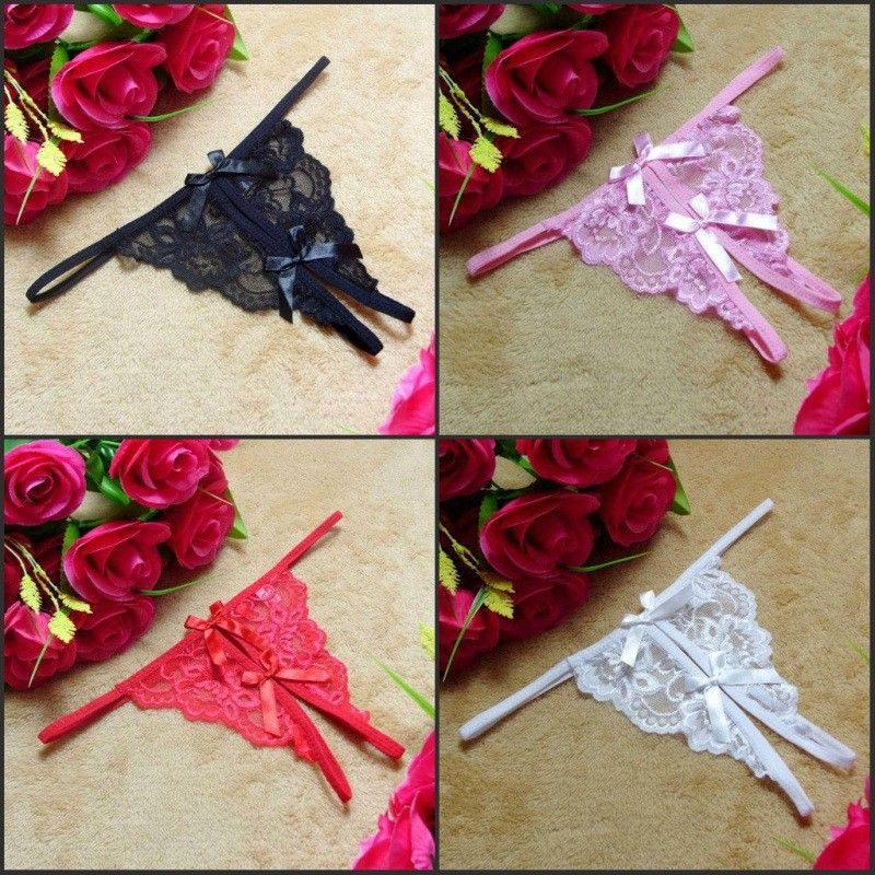 Open Crotch No-Take-Off Single Bowknot Sexy Lace Panties Women's Sensual Passion Thong Plus Size T-Pants_voghion.com