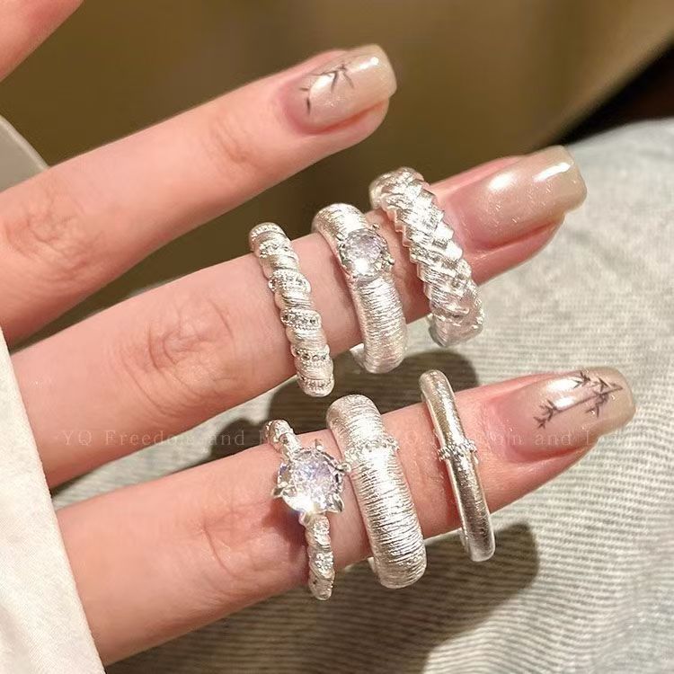 Stile vintage, zircone, argento sterling spazzolato, placcato, per donna, di nicchia, di alta qualità, leggero, lussuoso, versatile, impilabile_voghion.com