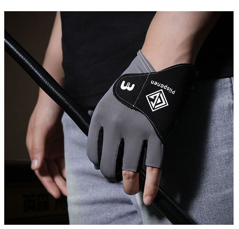Luva de bilhar de meio dedo para mão esquerda, lisa, elástica, em seda gelada, respirável, antiderrapante, fina, com fecho de velcro._voghion.com