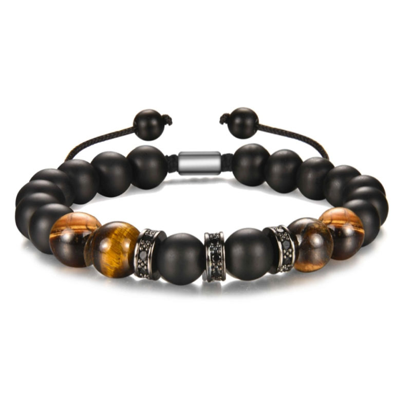 2PCS Hot selling obsidian frosted woven for men's football fashion tiger eye volcanic stone bead bracelet_voghion.com